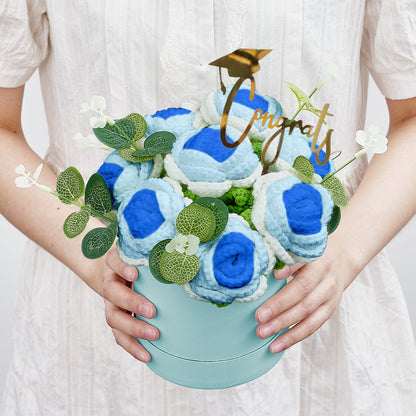 Handmade Crochet Roses Bouquet in Bucket - Personalised Knitted Gift for Birthdays & Graduations