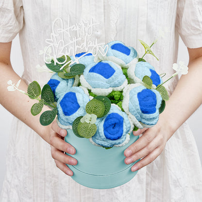 Handmade Crochet Roses Bouquet in Bucket - Personalised Knitted Gift for Birthdays & Graduations