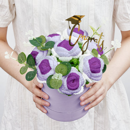Handmade Crochet Roses Bouquet in Bucket - Personalised Knitted Gift for Birthdays & Graduations