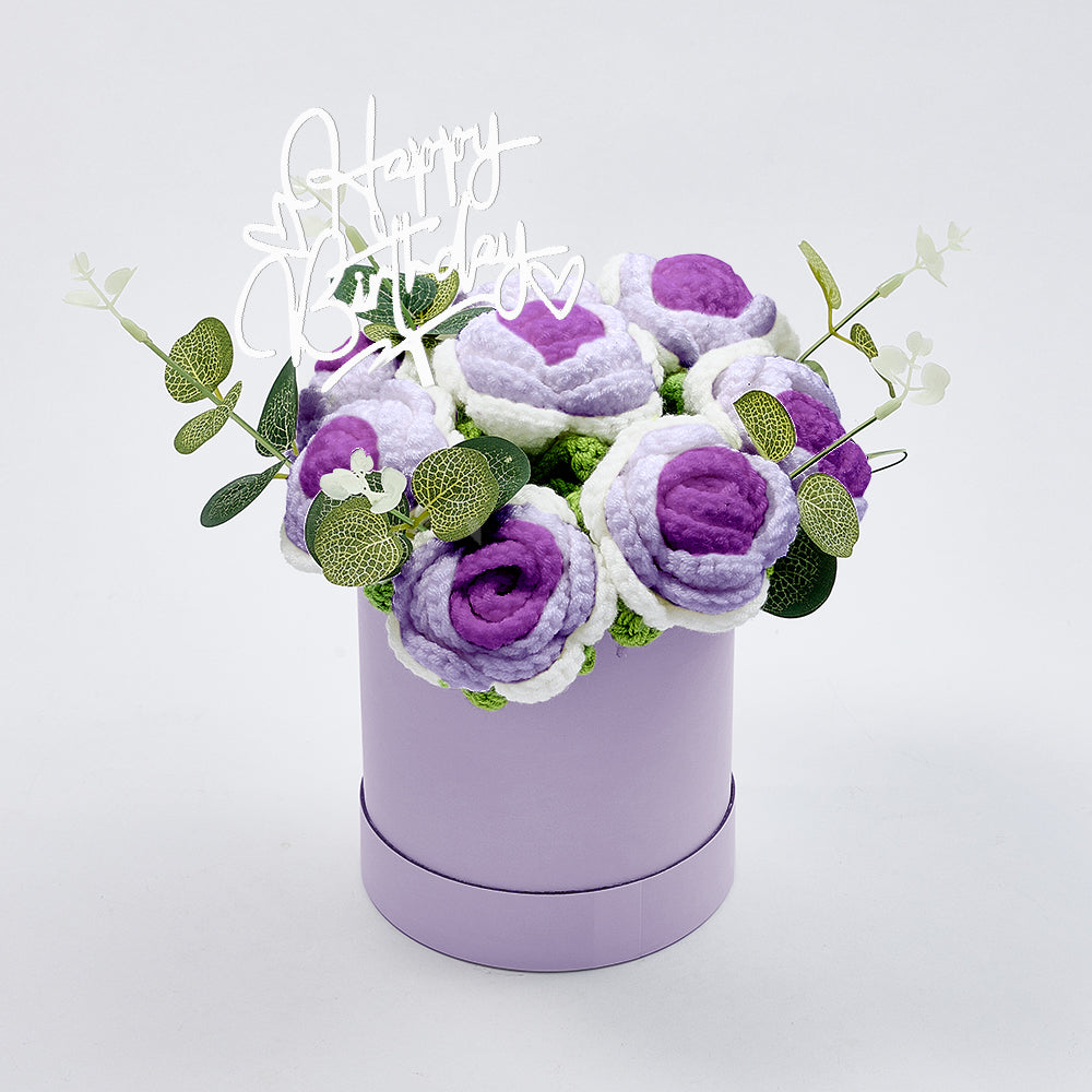 Handmade Crochet Roses Bouquet in Bucket - Personalised Knitted Gift for Birthdays & Graduations