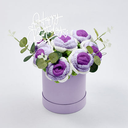 Handmade Crochet Roses Bouquet in Bucket - Personalised Knitted Gift for Birthdays & Graduations