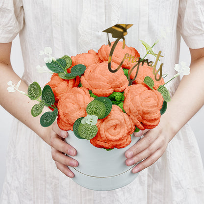 Handmade Crochet Roses Bouquet in Bucket - Personalised Knitted Gift for Birthdays & Graduations