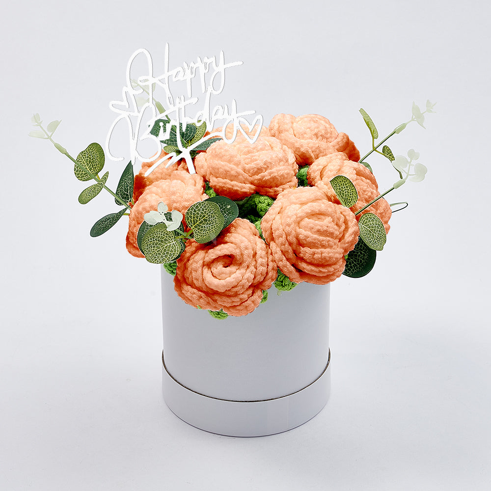 Handmade Crochet Roses Bouquet in Bucket - Personalised Knitted Gift for Birthdays & Graduations