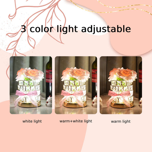 Personalised Romantic Rose Night Light Cube - Unique Gift for Lovers