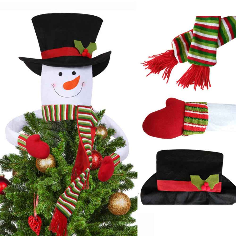 Snowman Christmas Tree Topper with Red Mittens and Draping Scarf Festive Christmas Tree Decoration
