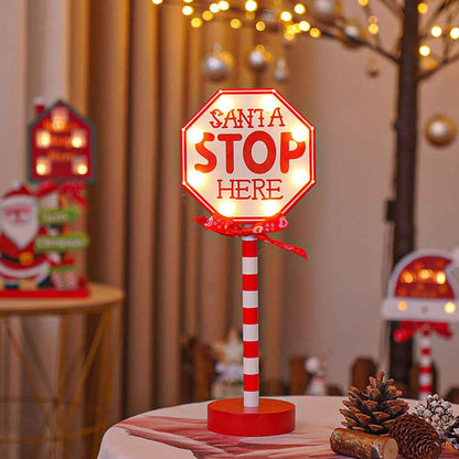 LED Wooden Christmas Light Board For Home Santa Stop Here First Sign Christmas Decoration