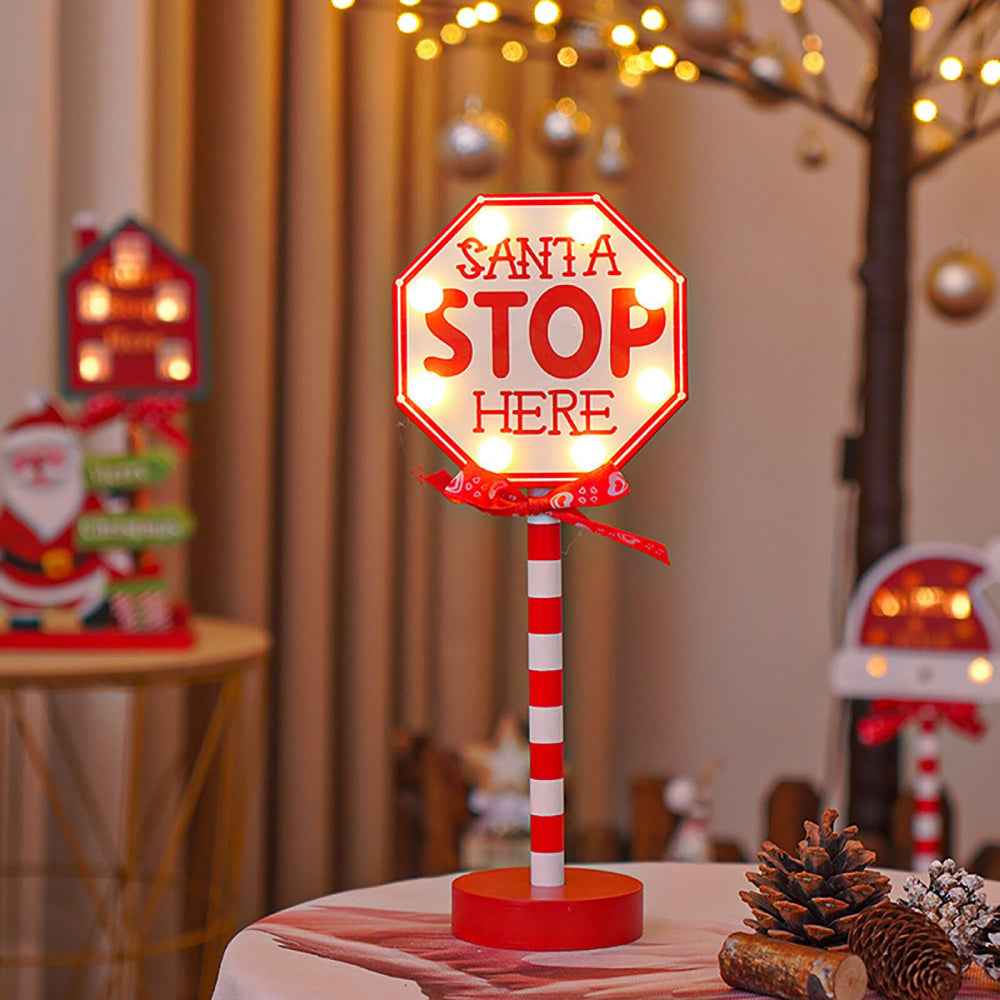 LED Wooden Christmas Light Board For Home Santa Stop Here First Sign Christmas Decoration