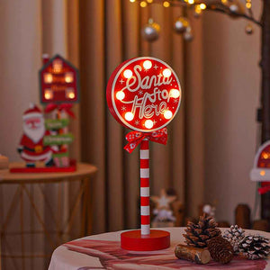 LED Wooden Christmas Light Board For Home Santa Stop Here First Sign Christmas Decoration