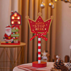 LED Wooden Christmas Light Board For Home Santa Stop Here First Sign Christmas Decoration