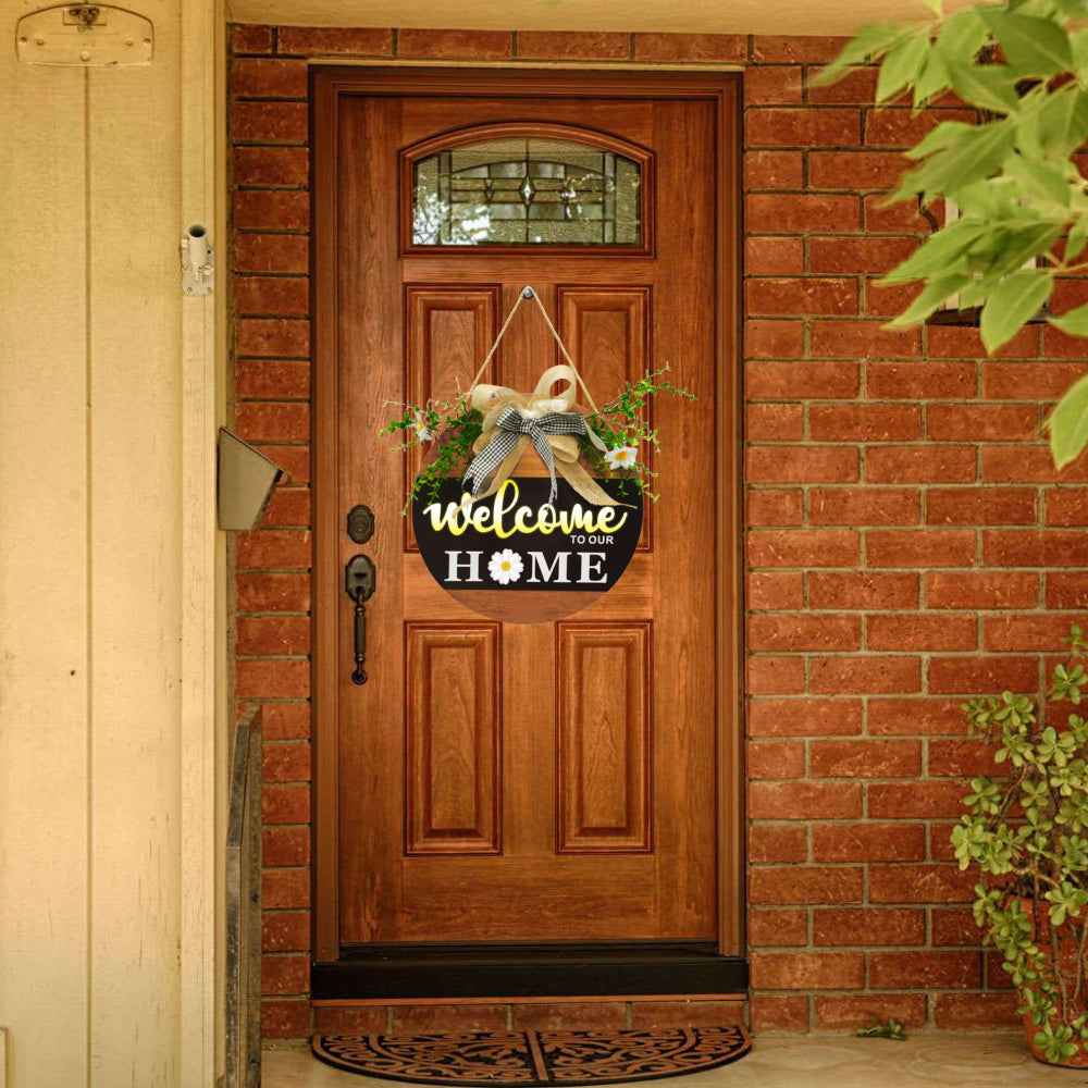 Welcome Sign with Light for Front Door Wood Farmhouse Wreath Porch Decor Hanging Decoration Gifts