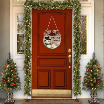 Christmas Welcome Sign for Front Door Wood Farmhouse Wreath Porch Decor Hanging Decoration Gifts