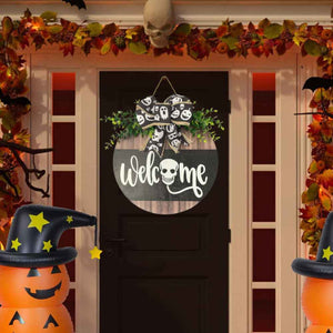 Halloween Welcome Sign for Front Door Wood Farmhouse Wreath Porch Decor Hanging Decoration Gifts