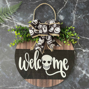 Halloween Welcome Sign for Front Door Wood Farmhouse Wreath Porch Decor Hanging Decoration Gifts