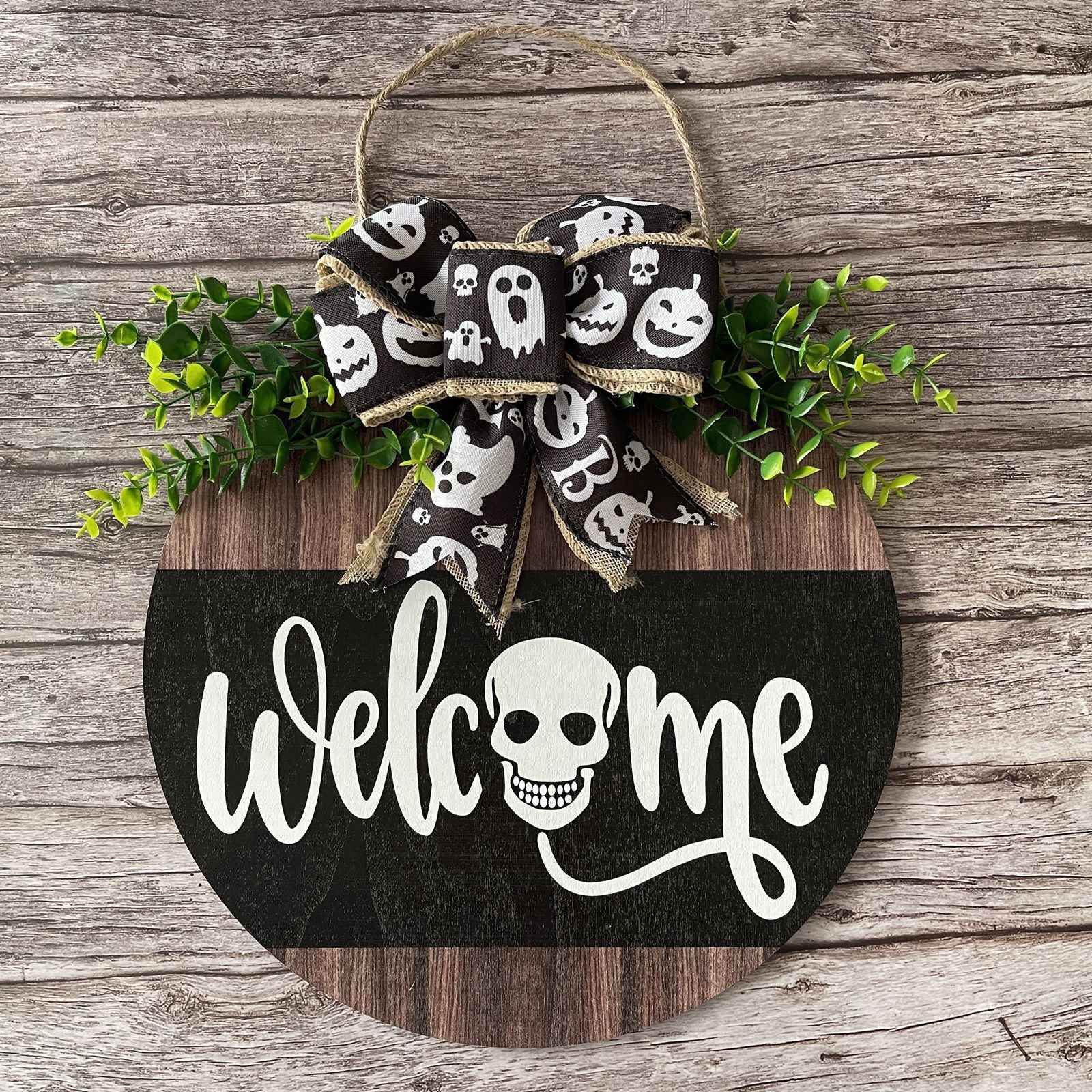 Halloween Welcome Sign for Front Door Wood Farmhouse Wreath Porch Decor Hanging Decoration Gifts