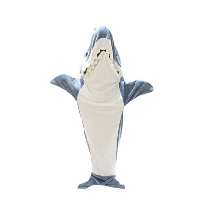 Folded shark onesie blanket in classic shark tones — lightweight, warm flannel wearable blanket for gifting