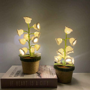 Crochet Handmade Lily Potted Plant Light Lamp Knitted Flower Decoration Home Decor Gifts