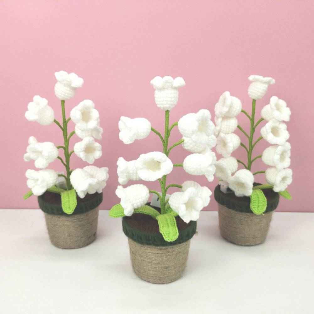 Crochet Handmade Lily Potted Plant Light Lamp Knitted Flower Decoration Home Decor Gifts