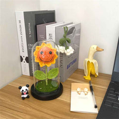 Crochet Flower Lamp Handmade Knitted Rose Sunflower Glass Cover Ornament Wedding Gift
