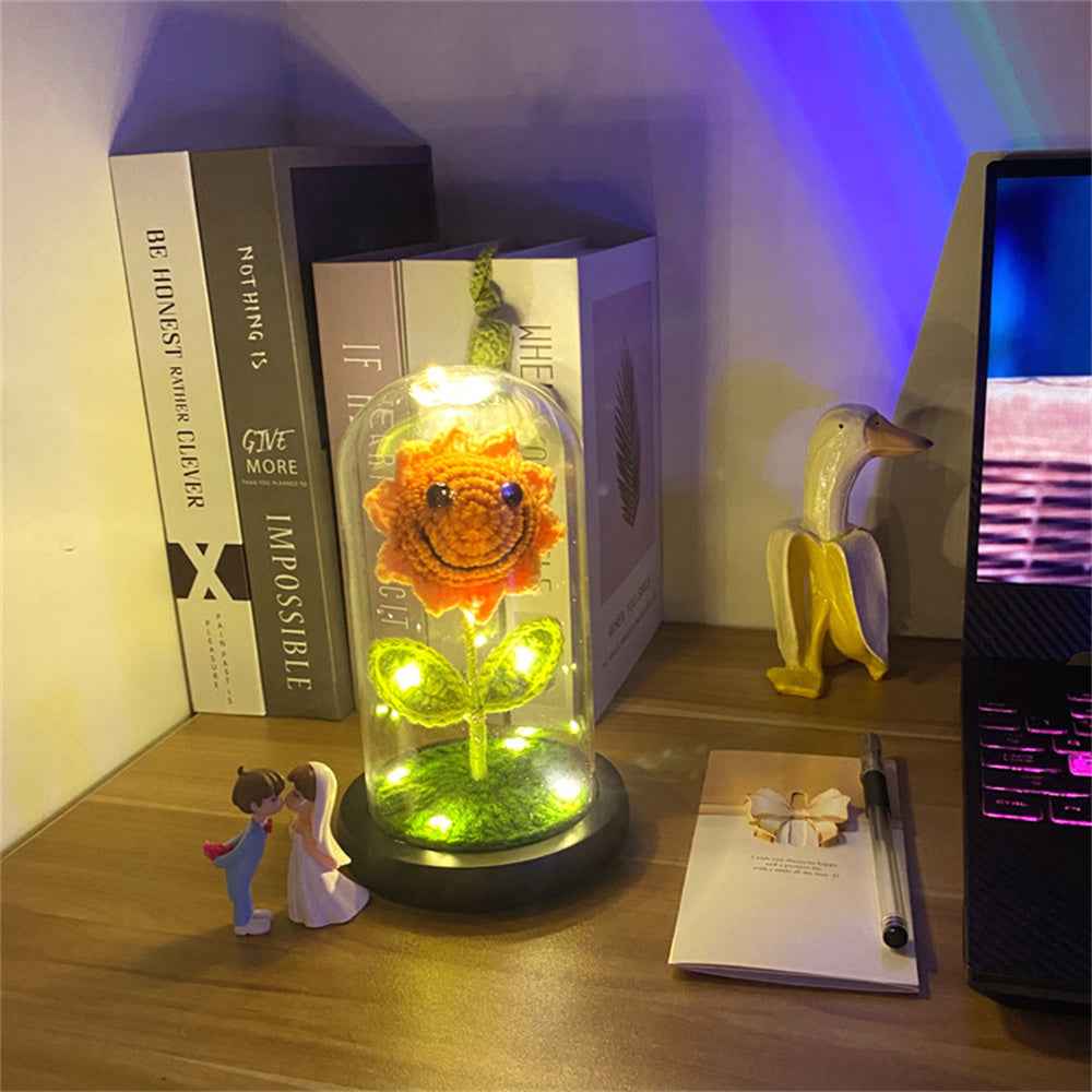 Crochet Flower Lamp Handmade Knitted Rose Sunflower Glass Cover Ornament Wedding Gift