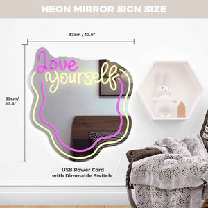 Love Yourself Mirror Light for Wall Wavy Neon Mirror LED Dimmable Light Gift for Her