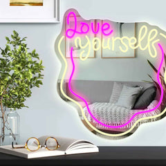 Love Yourself Mirror Light for Wall Wavy Neon Mirror LED Dimmable Light Gift for Her