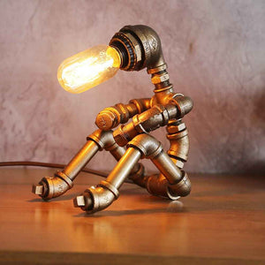 Creative Iron Tube Robot Table Lamp Water Pipe Light Retro Table Lamp for Bedroom