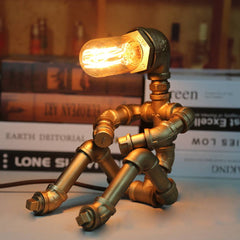 Retro Iron Tube Robot Table Lamp | Customisable Bedroom & Living Room Light