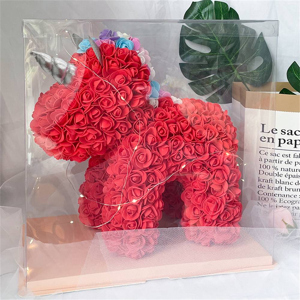 Handcrafted Rose Flower Unicorn side profile – realistic PE foam rose petals, perfect Mother's Day or Valentine's Day present