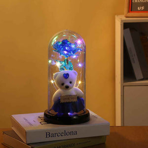 Romantic Simulation Eternal Rose Flower Bear Glass Cover LED Night Light