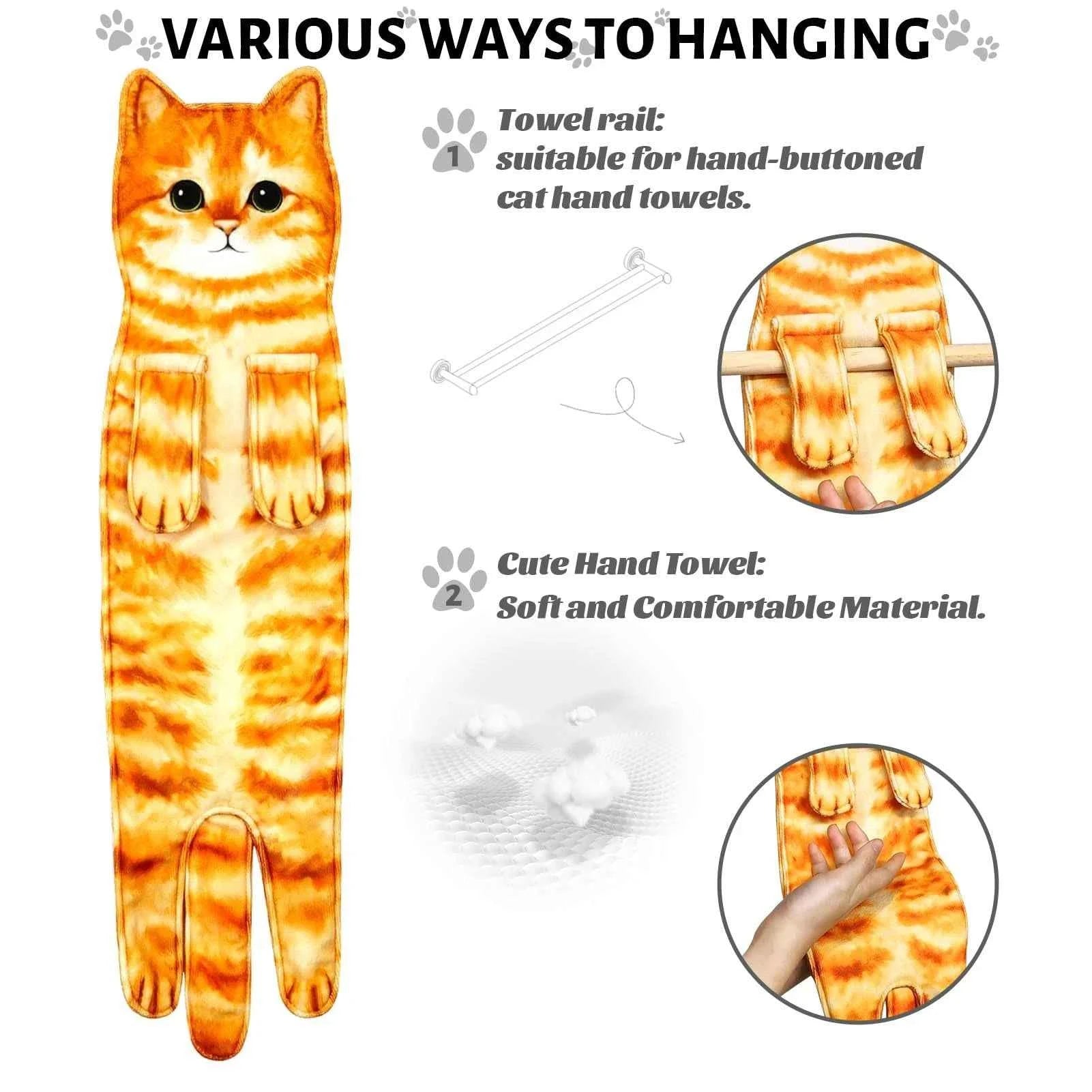 Cute Cat Decor Hanging Face Towels Soft Funny Face Towels Gift for Women Cat Lovers