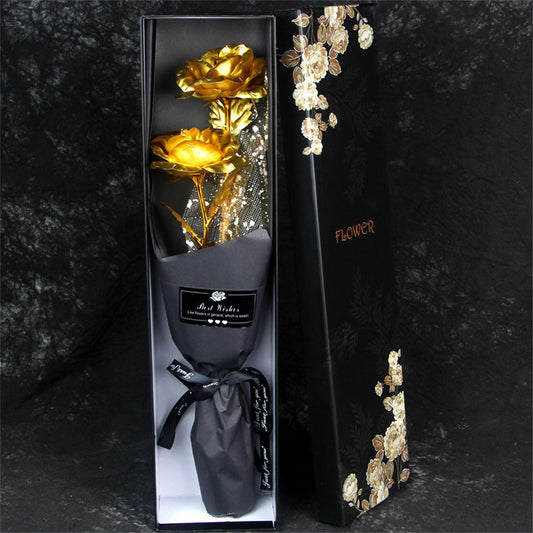 Gold Foil Roses Bouquet - Forever Artificial Flowers for Valentine's Day Gifts