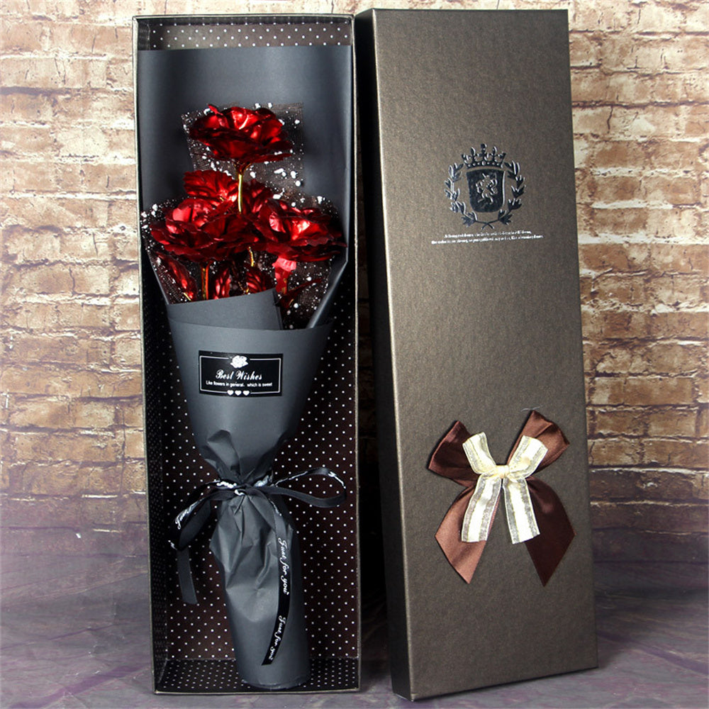 Gold Foil Roses Bouquet - Forever Artificial Flowers for Valentine's Day Gifts