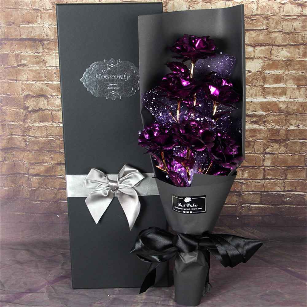 Gold Foil Roses Colorful Rose Bouquet Artificial Forever Flowers Valentine's Day Gifts for Lover