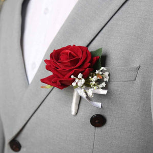 Realistic Rose Wedding Boutonnieres Faux Silk Groom's Corsage Best Man's Corsage