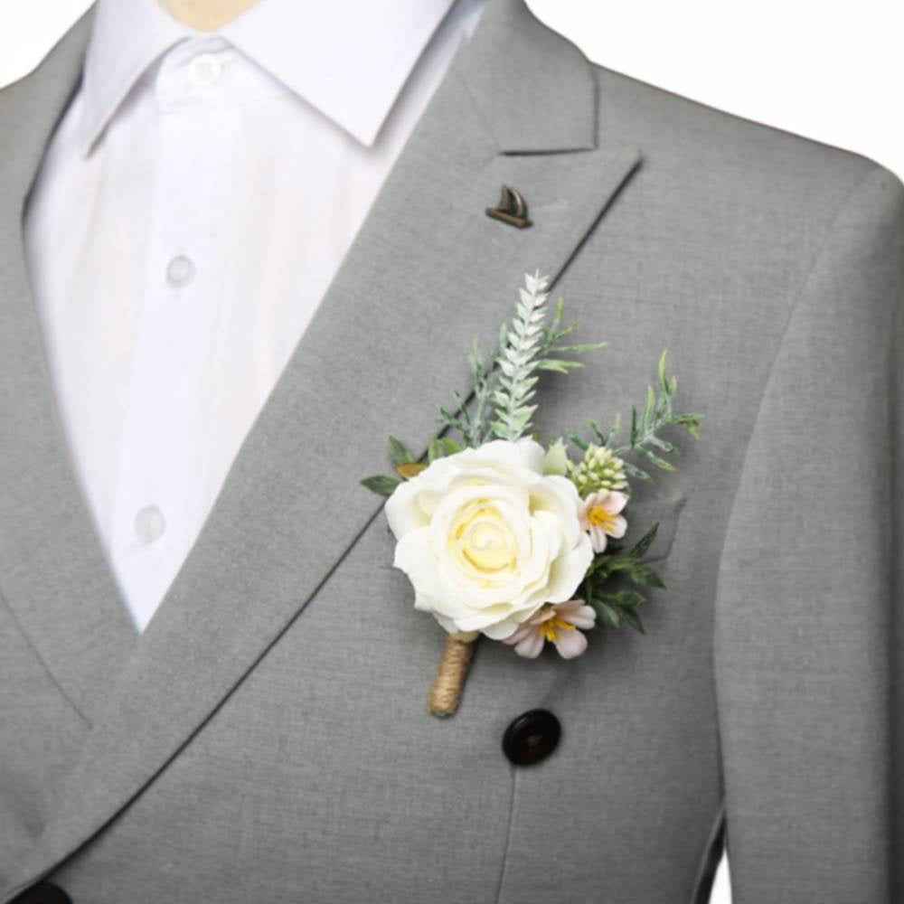 Realistic Rose Wedding Boutonnieres Faux Silk Groom's Corsage Best Man's Corsage