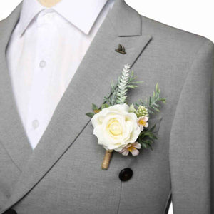 Realistic Rose Wedding Boutonnieres Faux Silk Groom's Corsage Best Man's Corsage