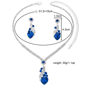Bridal Rhinestone Heart Necklace and Earrings Set – Elegant Wedding Jewelry