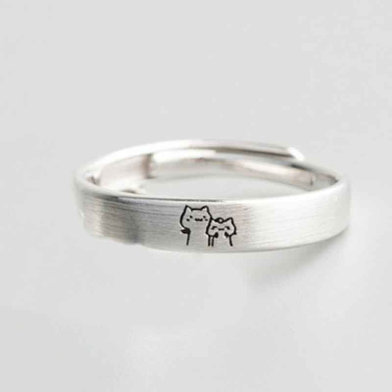 Cute Cat Matching Ring Adjustable Ring Animal Couple Jewelry Gift