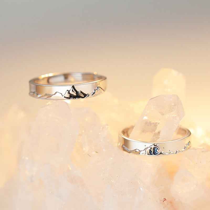 Mountain Ocean Couple Rings Matching Adjustable Ring Jewelry Gift for Lovers