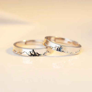 Mountain Ocean Couple Rings Matching Adjustable Ring Jewelry Gift for Lovers
