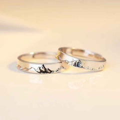 Mountain Ocean Couple Rings Matching Adjustable Ring Jewelry Gift for Lovers