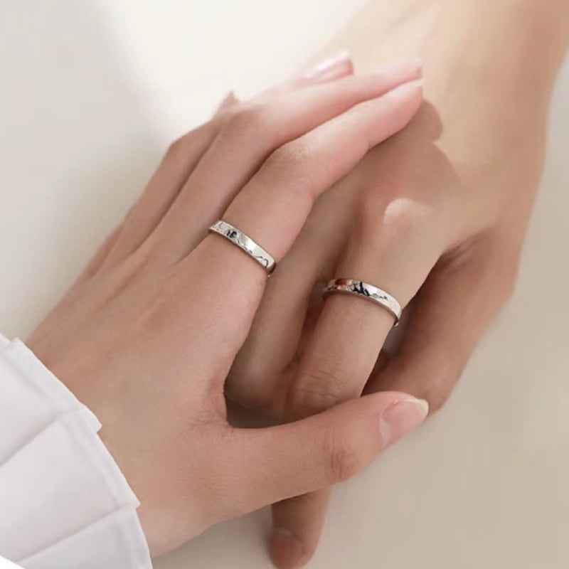 Mountain Ocean Couple Rings Matching Adjustable Ring Jewelry Gift for Lovers