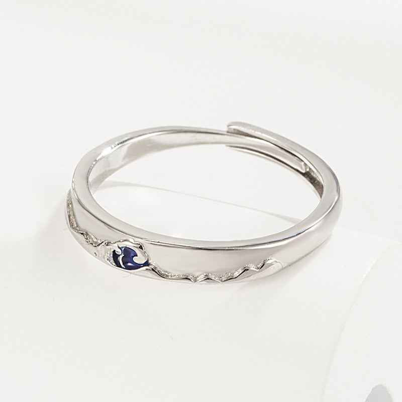Mountain Ocean Couple Rings Matching Adjustable Ring Jewelry Gift for Lovers