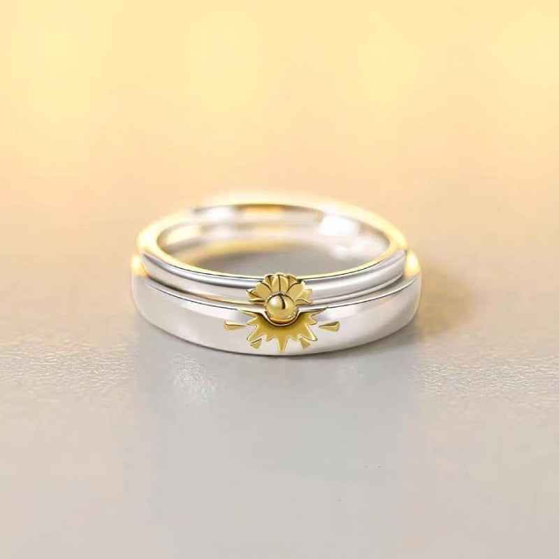 Sunflower Matching Promise Rings Couple Adjustable Ring Jewelry Gift for Lovers
