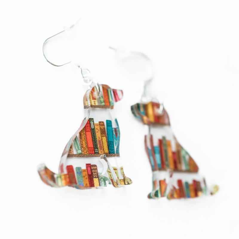 Cat Dog Book Earrings Funny Acrylic Bookshelf Earring Jewelry for Book Lover Gifts