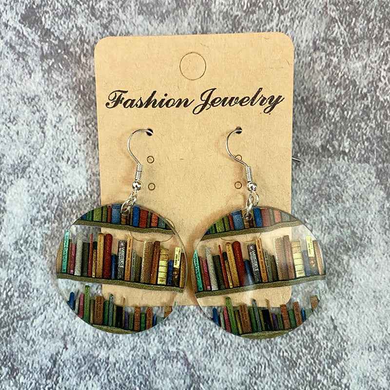Cat Dog Book Earrings Funny Acrylic Bookshelf Earring Jewelry for Book Lover Gifts