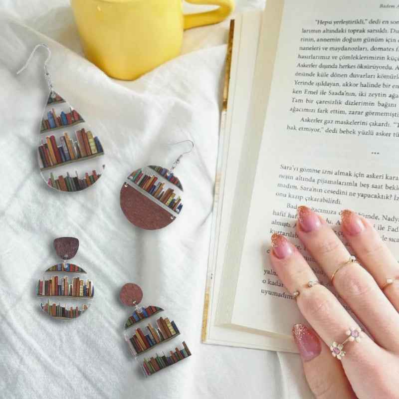 Cat Dog Book Earrings Funny Acrylic Bookshelf Earring Jewelry for Book Lover Gifts