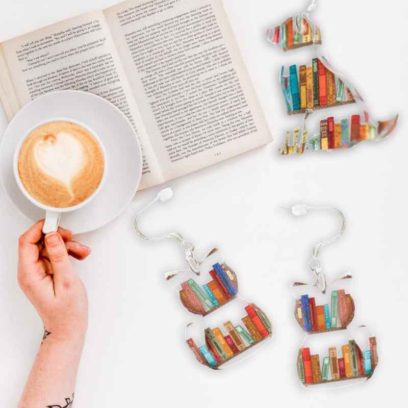 Cat Dog Book Earrings Funny Acrylic Bookshelf Earring Jewelry for Book Lover Gifts