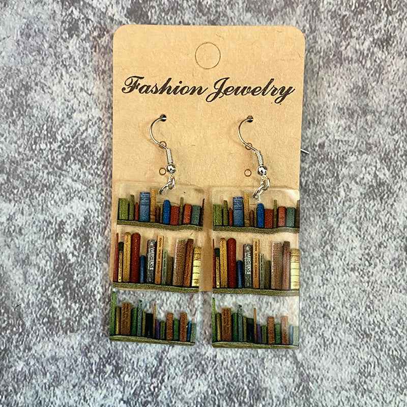 Cat Dog Book Earrings Funny Acrylic Bookshelf Earring Jewelry for Book Lover Gifts
