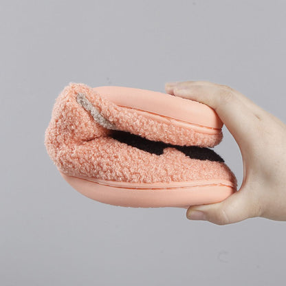 Top view of Halloween Pumpkin Slippers showing roomy unisex fit and cushioned cotton‑style interior for comfortable home wear